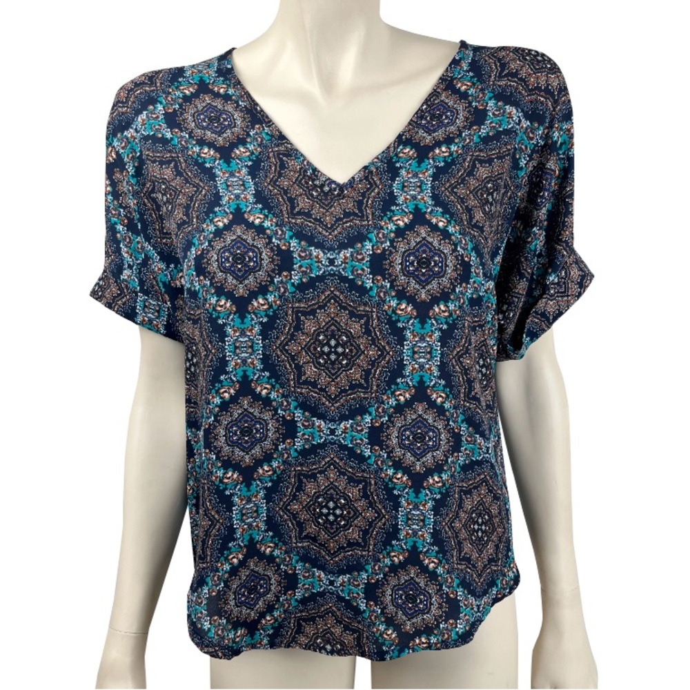 Lush Double V-Neck Boho Floral Print Blouse